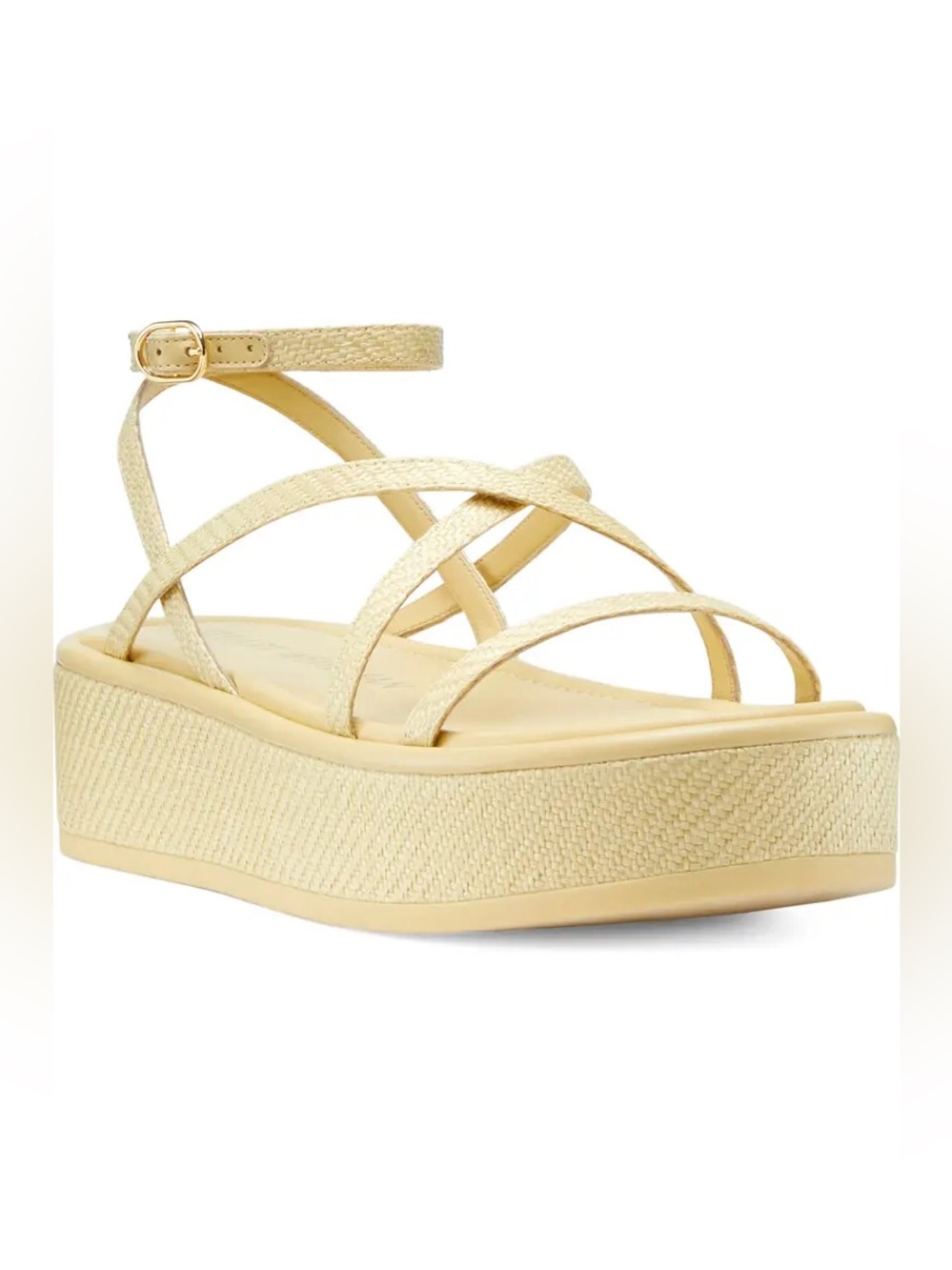 Stuart Weitzman Summerlift Flatform Sandals Size 10 Yellow Woven Raffia leather